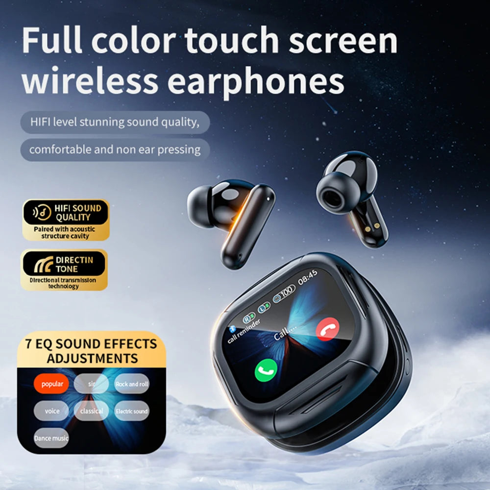 ANC Bluetooth Headset Colour Screen Touch Active Noise Cancellation Bluetooth 5.4 Headset HIFI Stereo Sports Headset Waterproof