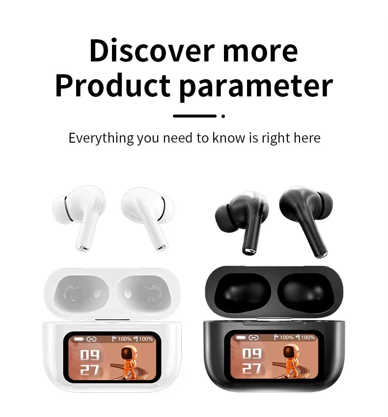 A9pro A9 pro Smart in-ear tws earphone with ENC function BT 5.4 wireless led touch screen stereo sound sport earbuds headphone