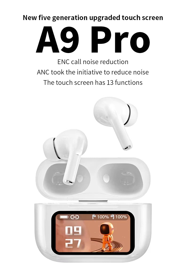 A9pro A9 pro Smart in-ear tws earphone with ENC function BT 5.4 wireless led touch screen stereo sound sport earbuds headphone