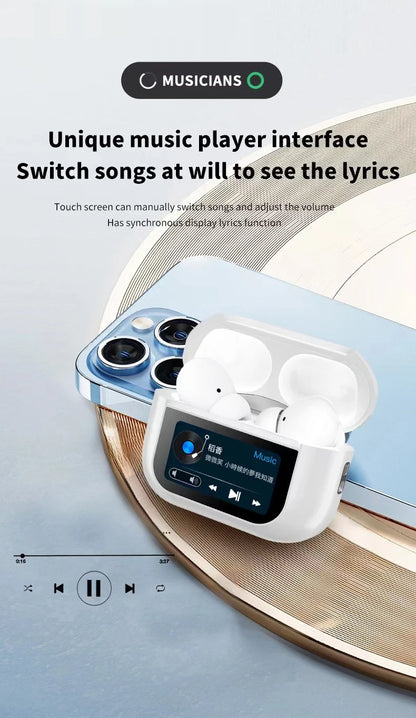 mzymi A8 Pro ANC+ENC Wireless Earbuds Bluetooth5.3 Noise Cancelling Touch Screen Earphones HIFI Stereo Sound LED Headset