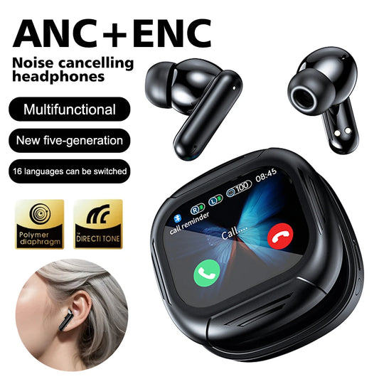 ANC Bluetooth Headset Colour Screen Touch Active Noise Cancellation Bluetooth 5.4 Headset HIFI Stereo Sports Headset Waterproof